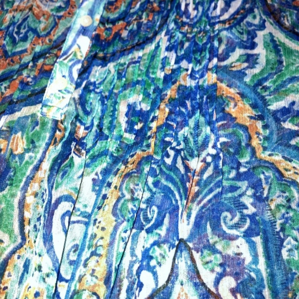Ralph Lauren Women’s Blue Paisley Half Sleeve Pleated Chiffon Poets Blouse Large - Picture 8 of 10